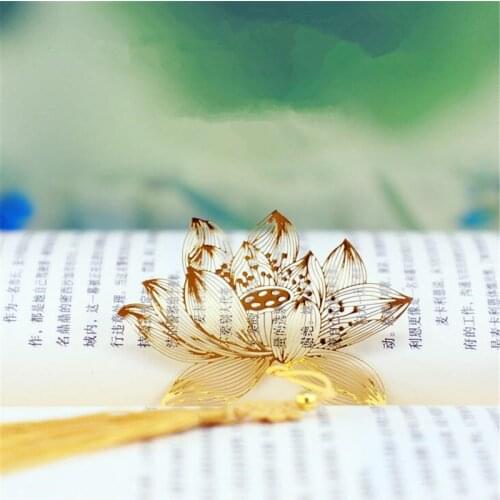 Metal Brass Lotus Bookmark Hollow Lotus Book Mark Pages Clip Exquisite Gift Stationery Cartoon Cute Book Folder Office Supply