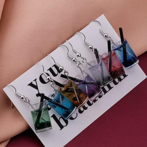Fashion Glass Beer Drop Earrings for Women Cup Candy Color Cocktail Hook Earrings Party Accessories Jewelry