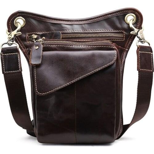 Mens High Quality Oil wax Cowhide Drop Leg Bag Fanny Waist Belt Hip Bum Travel Riding Cross Body Messenger Shoulder Pack