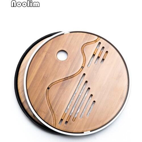 NOOLIM Kung Fu Tea Set Natural Wood Bamboo Tea Tray Rectangular Traditional Bamboo Tea Room Board Table Chinese Tea Room Tools