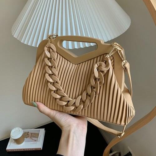 2021 New Korean Fashion Luxury Design Trendy Lady Female Womens Striped Shoudler Messenger Bag PVC Chain Portable Handbag