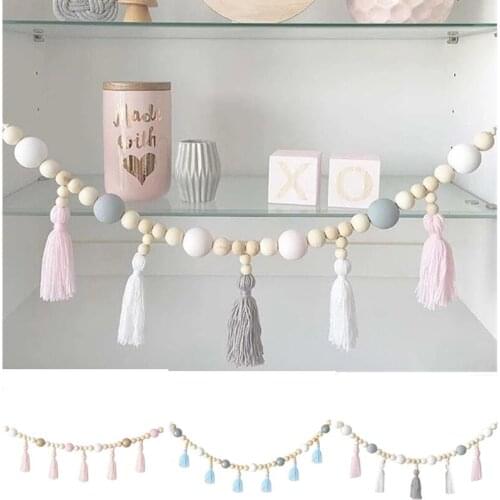 New Baby Room Yarn and Beads Garlands Wall Hanging with Tassel Nursery Pearl Decor Props For Kids Room Gift Giving Tent Ornament