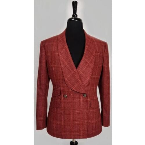 Newest Glen Plaid Double Breasted Mens Wedding Tuxedos Shalw Lapel Slim Fit Busines Clothing (Jacket+Pants)