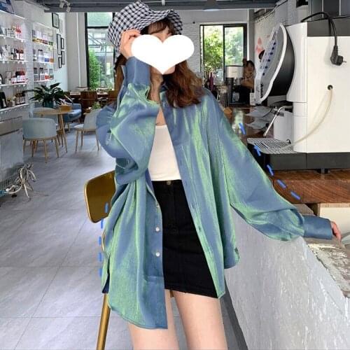 New Plus Size Shine T Shirts Mermaid Jacket Loose Long Sleeves Summer Sunscreen Long Fork Y2k Tops Blouses Hot Korean Fashion