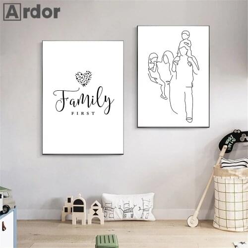 Dad Mom And Daughter Son Poster Family Portrait Wall Painting Abstract Line Drawing Canvas Print Quotes Wall Pictures Home Decor