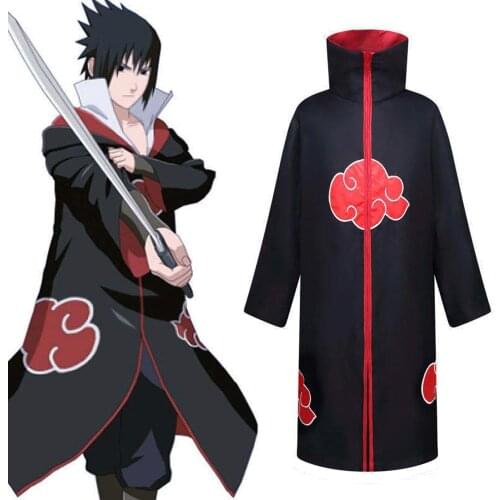 Adult Akatsuk Cloak Cosplay Costume For Kids Fancy Party Suit Unisex Anime Cool Outfit Zipper Black Coat Dress
