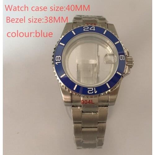 Suitable for NH35 / NH36 Mingzhu2813 Miyota stainless steel self-winding 40mm case, transparent back and rotating blue bezel