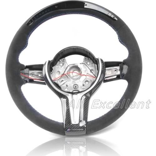 Alcanrata Leather & LED for BMW M1-M6 Steering Wheel with Silver+Carbon Fiber Tirm