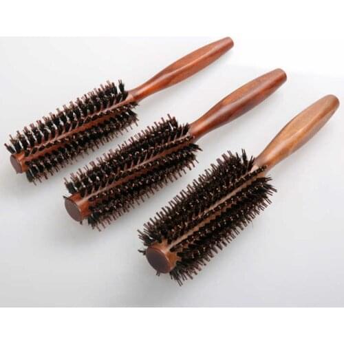 Straight Twill Hair Comb Natural Boar Bristle Rolling Brush Round Barrel Blowing Curling DIY Hairdressing Styling Tool 6 Types