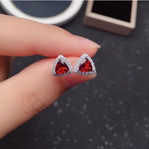 100% Natural Mozambique Garnet Earring for Office Woman 5mm VVS Grade Garnet Stud Earrings 925 Silver Garnet Jewelry