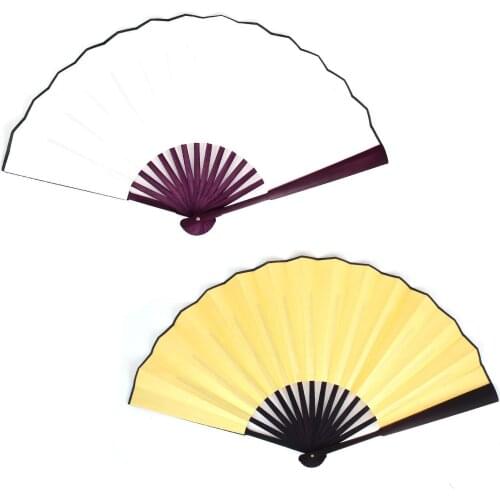 Men Women Wood Handle Fabric Folding Hand Fan 13-inch Length