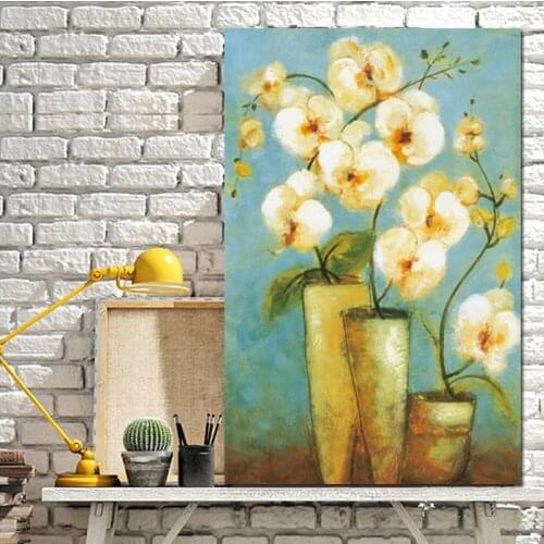 Modern White Flower on Vase Abstract Oil Painting on Canvas Poster Art Wall Picture Poster Cuadros Decorative for Living Room