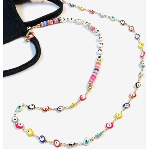 Bohemian Glass Soft Terracotta Eye Chain Womens Jewelry Mask Chain Stacking Bracelet Sunglasses Strap Holder Neck Face Mask