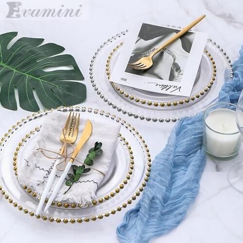 8"/10-inch Glass Western Steak Plate Tableware Phnom Penh European Gold Plated Salad Plates Banquet Table Display Cake Tray