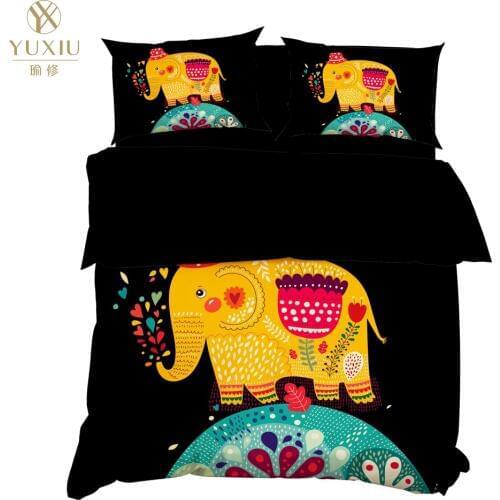 YuXiu 3D Printing Cartoon Elephant Duvet Covers 3Pcs Sets Bedding Set Bed Linen Quilt Cover King Queen Full Twin Single