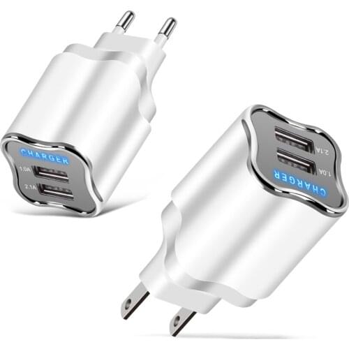 Dual USB Charger EU/US Plug Mobile Phone Charger for iphone Samsung Huawei Xiaomi Redmi LED Light Charging Adapter Wall Chargers