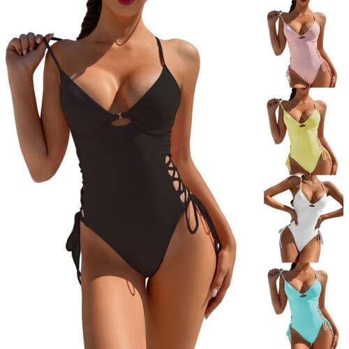 Women Swimwear One Piece Swimsuit Female Solid Monokini Bandage Swim Suits Sexy Bathing Suit Swimming Beachwear Monokini