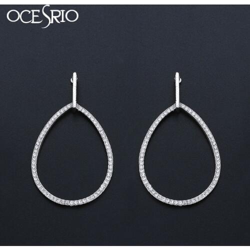 OCESRIO New Silver color Hoop Earrings for Women Crystal Water Drop Small Hoop Earrings Silver Circle Statement Jewelry ers-p06