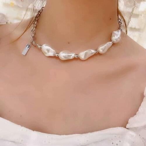 Goth Baroque Pearl Pendant Choker Necklace Collares Statement Wedding Punk Boho Lariat White Color Chain Necklace Women Jewelry