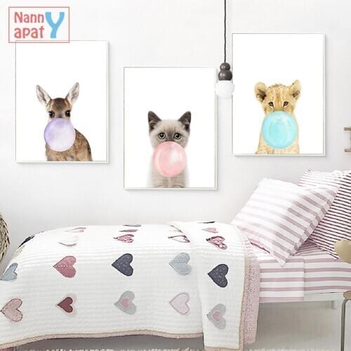 Animals Bubbles Cat Lion Posters And Prints Wall Art Canvas Painting Nursery Wall Picture Kids Room Decor Nordic Home Decoration