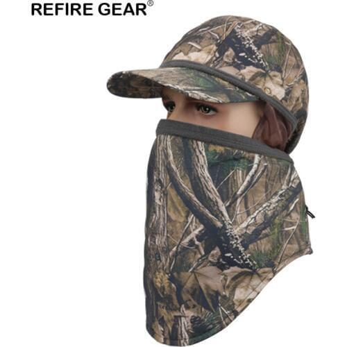 Refire Gear Winter Fleece Outdoor Hat Head Hooded Camo Beanie Mask Balaclava Knit Tactical Cap Male Hiking Cap Earmuffs Caps