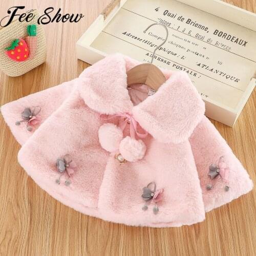 2021 Winter Baby Princess Faux Fur Cloak Jacket For Baby Clothes Newborn Girls Jacket Infant Warm Thickening Outerwear Coat