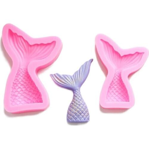 2Pcs Mermaid Tail Silicone Molds Dessert Chocolate Chip Cookies Fondant Mold Cupcake Cake Soap Decoration Tool Large + Small