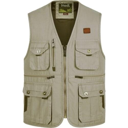 2021 Classic Summer Men Vest Cotton Button Multi Pocket Colors Sleeveless Jacket With Many Pockets Solid Travel Waistcoat 658