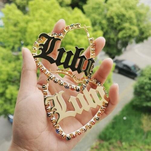 2021 New Customized Name Earrings Women Colorful Zircon Hoop Earrings Heart Hip Hop Sexy Earrings Zircon Personalized Gift