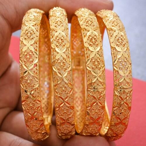4pcs/Lot Gold Color Bangles For Women Girls Dubai Circle Bangles Jewelry Bracelet Arab African Fashion Metal Bangle