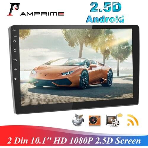 AMPrime 2 Din Android Multimedia Player 10.1'' HD 1080P 2.5D Tempered Glass MP5 GPS WIFI FM Stereo Radio Support Rear Camera