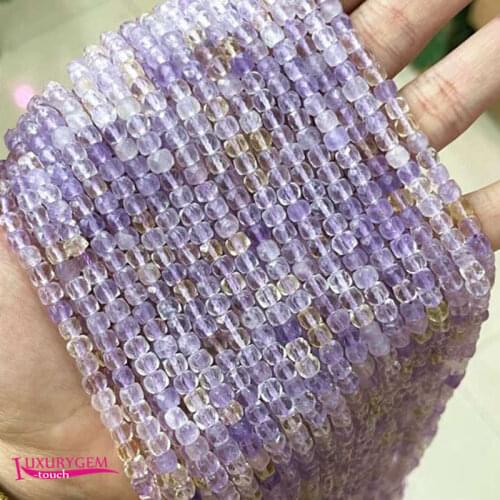Natural Ametrines Crystal Stone Loose Beads High Quality 4mm Faceted Square Shape DIY Gem Jewelry Accessories 38cm a3506