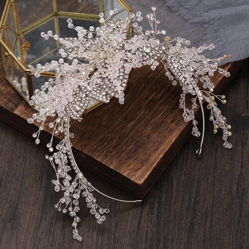 Rhinestone Flower Headband Retro Bangs Fixed Hair Loop Hair Styling Wedding Birthday Hair Accessories for Female LB