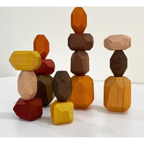 Wooden Stacked Stone Balanced Toy Montessori Education Colorful Rainbow Block Jenga Game Nordic Style Rainbow Wooden Toy For Kid