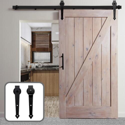 Gifsin 1200mm - 2930mm Country Style Wood Sliding Barn Door Hardware Arrow Shaped Track Roller Closet Hardware for Single Door