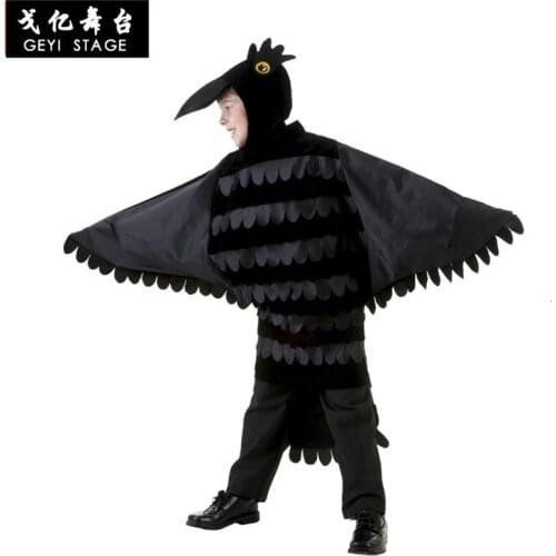 Children of black luxury raven genuine costume halloween children performance cosplay carnival party dress up in overalls