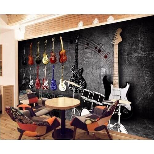CJSIR Custom Photo Wallpaper Mural American Retro Nostalgic Rock Music Instrument Brick Wall European Background Wall Decor