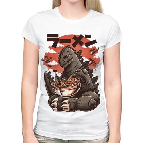 Japan Anime Gojira Eat Ramen Kawaii T Shirt Women Summer 2019 New Casual Short Sleeve Harajuku Manga Tshirt Femme
