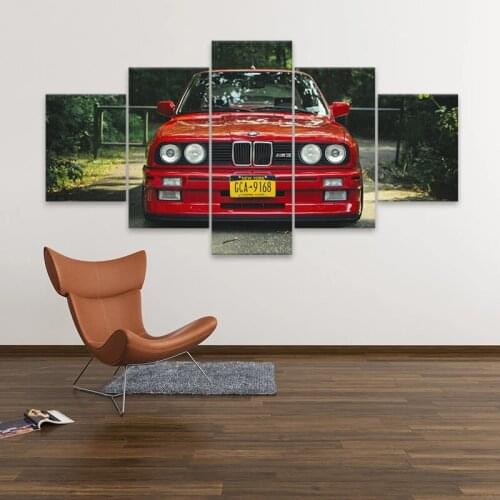 Canvas Printed Poster Home Decor 5 Pieces HD Retro Car M3 Red Sport Car Paintings Wall Art Pictures Living Room Home Decoration