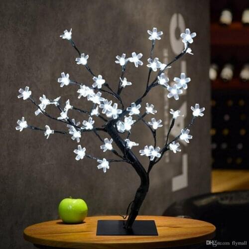 Crystal Cherry Blossom 48 LEDs Tree Light Night Lights Table Lamp 45cm Black Branches Lighting Christmas Party Wedding LED Flowe