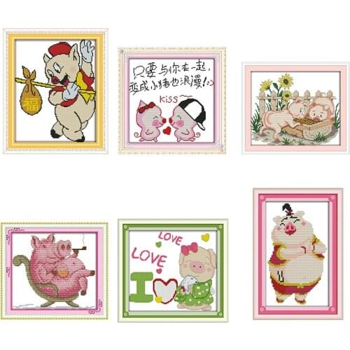 Joy sunday Cute blessed pig Animal Series 11CT14CT DIY cross stitch Home Decor Needlework counted crafts cross stitch kit