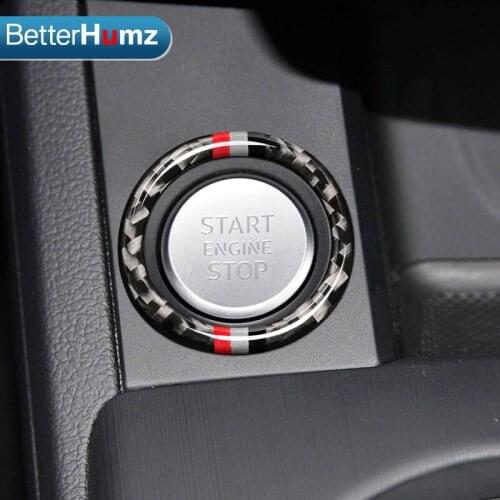 BETTERHUMZ Carbon Fiber Car Engine Start Stop Sticker For Audi A4 2017-2018 Key Ring Stickers Circle Interior Trim Accessories