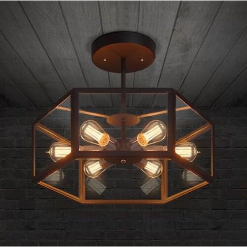 American industrial retro style creative Cafe restaurant light bar Hexagonal glass ceiling lamp