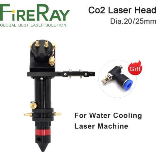 FireRay CO2 Laser Head with Water Cooling Interface Mirror 30x3mm Focus Lens 20/25x63.5mm for Water Cooling Laser Machine
