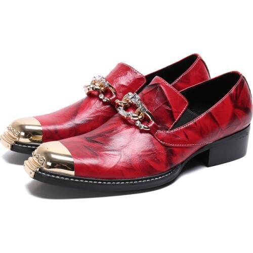 Men Fashion Formal Suit business office Shoes Red Metal Charm Square Toe Party Wedding Dress shoes
