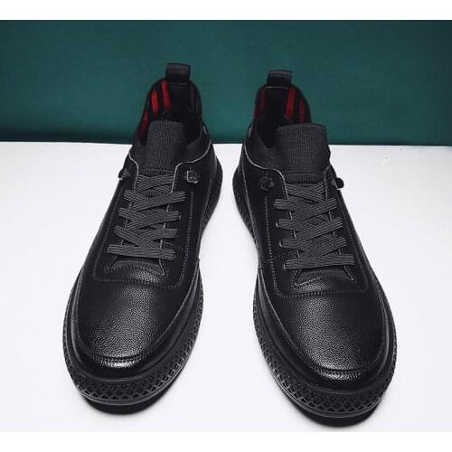 Mens shoes 2019 brand spring and autumn new hot leather simple fashion trend black lace up waterproof non-slip casual shoes