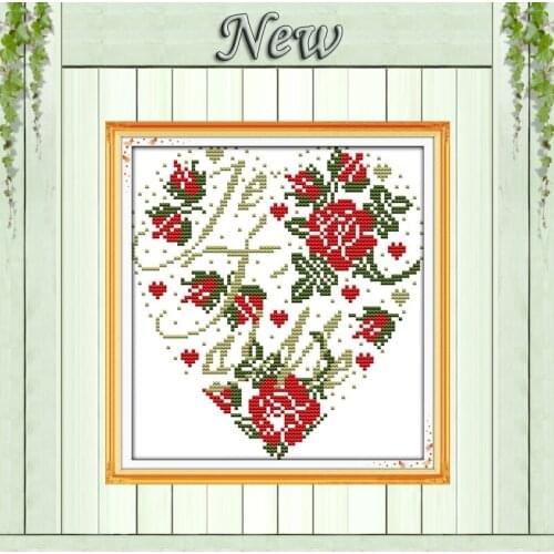 Heart-shaped roses flowers chinese painting 11CT Counted Printed on Canvas DMC 14CT Cross Stitch kits Embroidery Sets Needlework