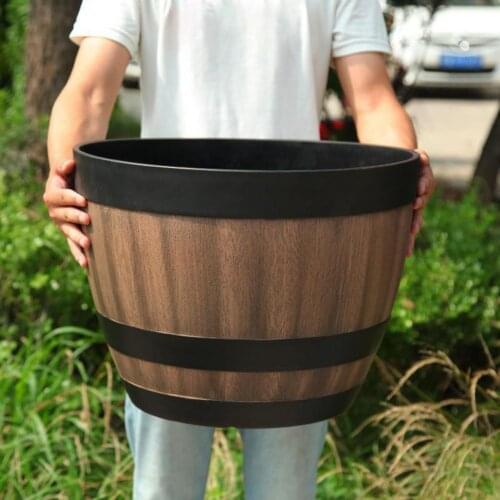 New Retro Round Wooden Flower Pots Planter Barrel Home Garden Outdoor Decoration