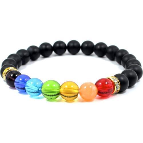 New Arrival frosted Glass Beads 7 Chakra Healing Balance Stone Bracelets Feminino Yoga Reiki Prayer Bracelet Factory wholesale