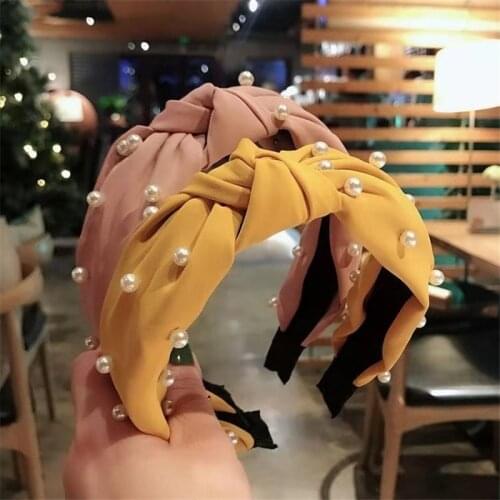 New Fashion Pearl Hairbands For Women Ladies Solid Bow Knot Beading Elegant Headband Women Hair Head Hoop Girls Hair Accessories